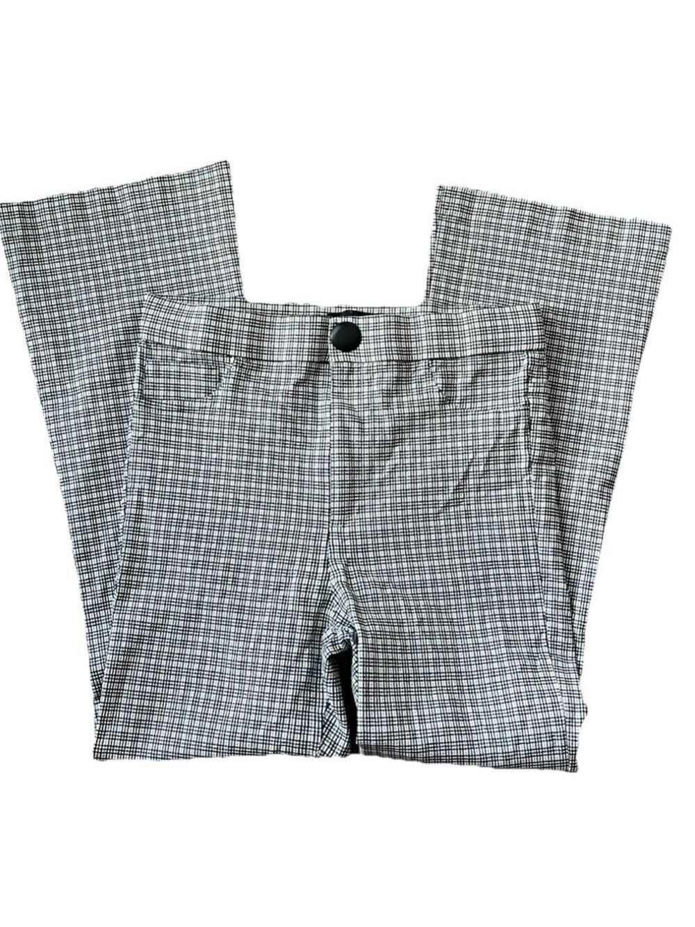 Zara Black Silver White Checkered Straight Flare Leg Pants Size Large L Trousers